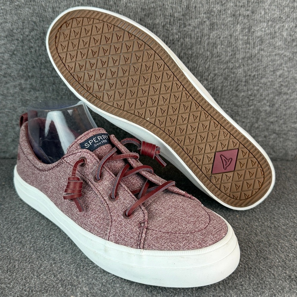Sperry Crest Vibe Leather Lace Sneaker Women 9.5 Burgundy Canvas Low Top